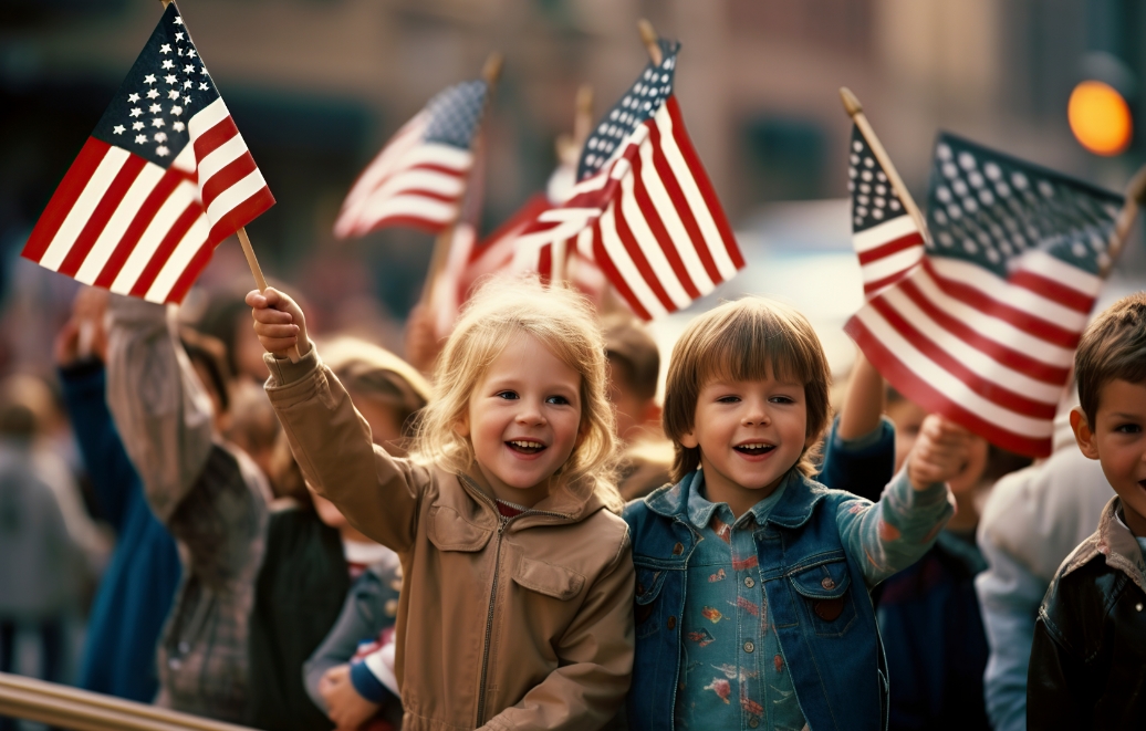 Image of children waving American flags